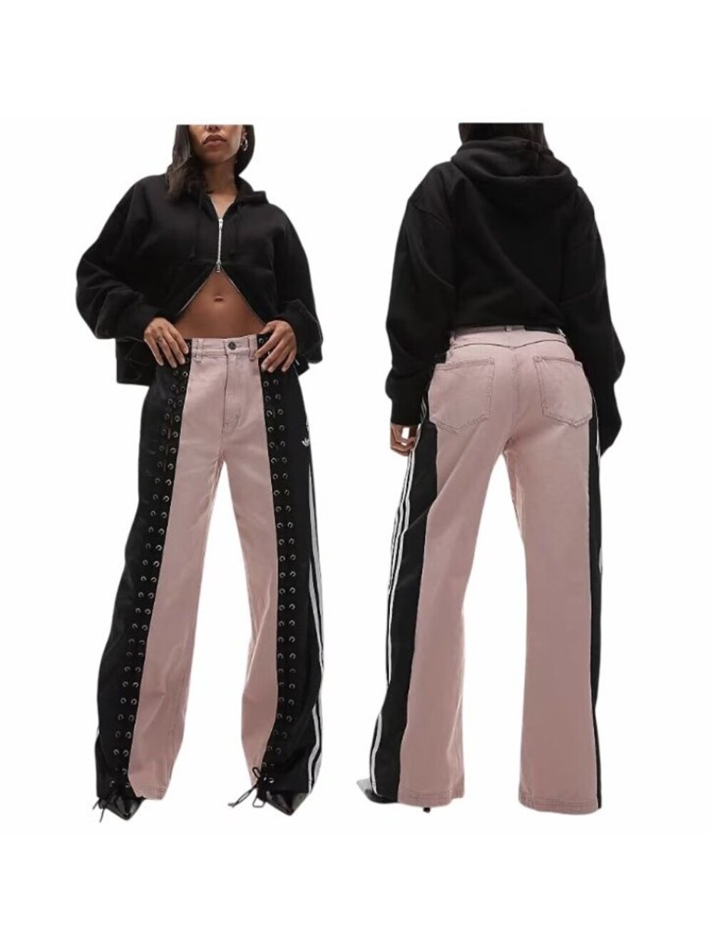 Adidas Originals Firebird denim track pants FB Lacing Pink Black Side Stripes S